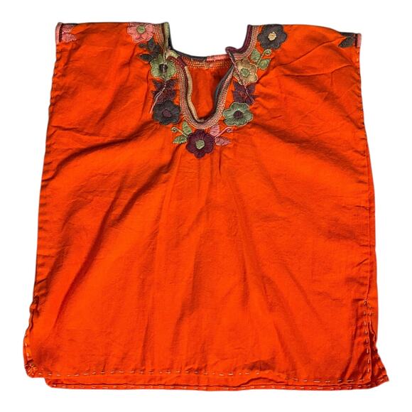Mexican Orange Embroidered Multi-Colored Flowers Short Sleeve Childs Top - Picture 1 of 7
